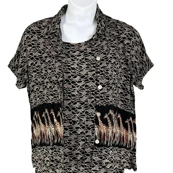 VTG Stonebridge Set Maxi Dress L Blazer Top XL Black Giraffe Tribal Animal Print - Picture 6 of 16